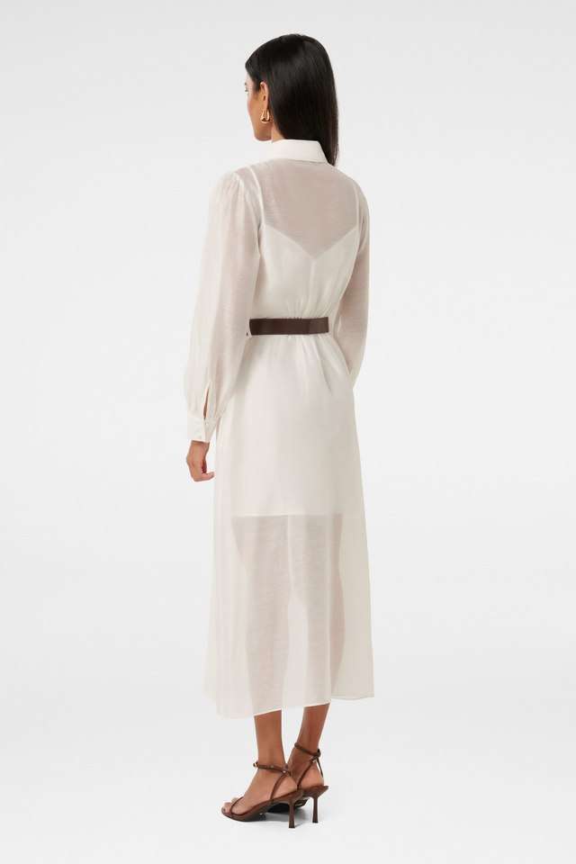 Schiffli-Collared-Blended-Fabric-Women-s-Calf-Length-Dress