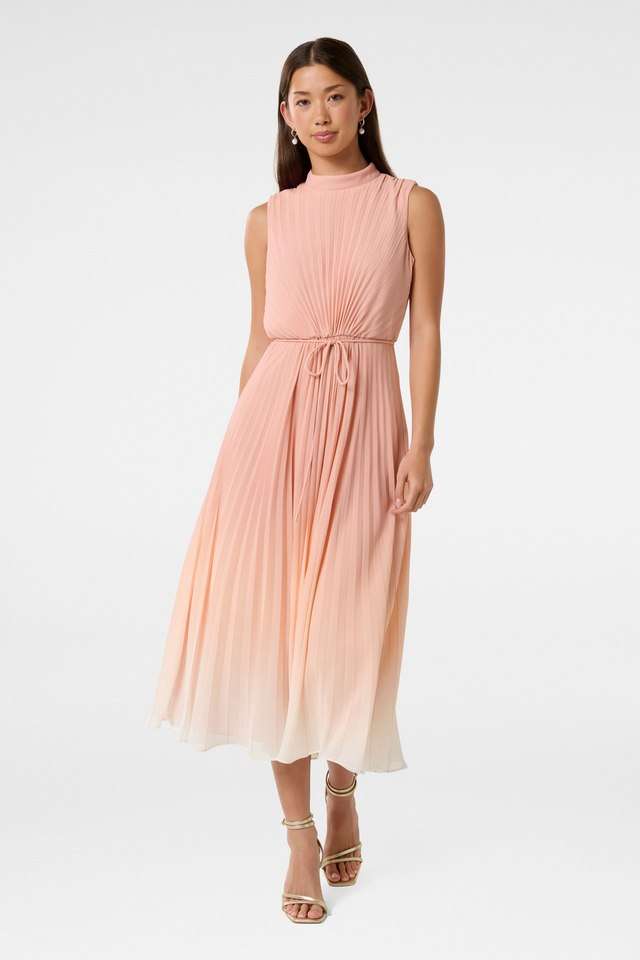 Buy Forever New Pink Textured Collared Polyester Women's Calf Length Dress  | Shoppers Stop