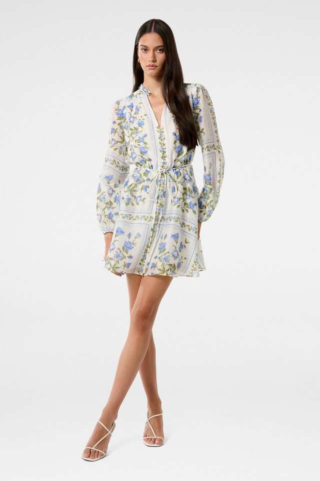 Floral-Collared-Blended-Fabric-Women-s-Mini-Dress