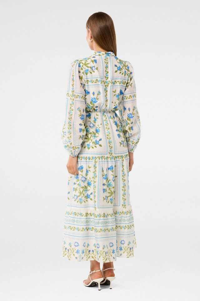Floral-Collared-Blended-Fabric-Women-s-Calf-Length-Midi-Dress