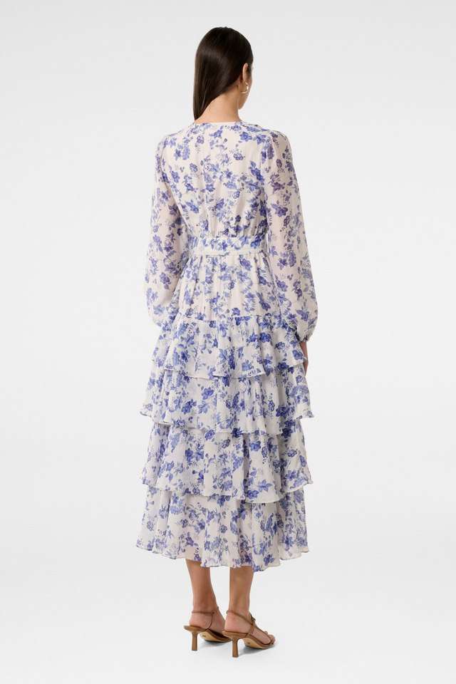 Floral-V-Neck-Linen-Blend-Women-s-Calf-Length-Dress