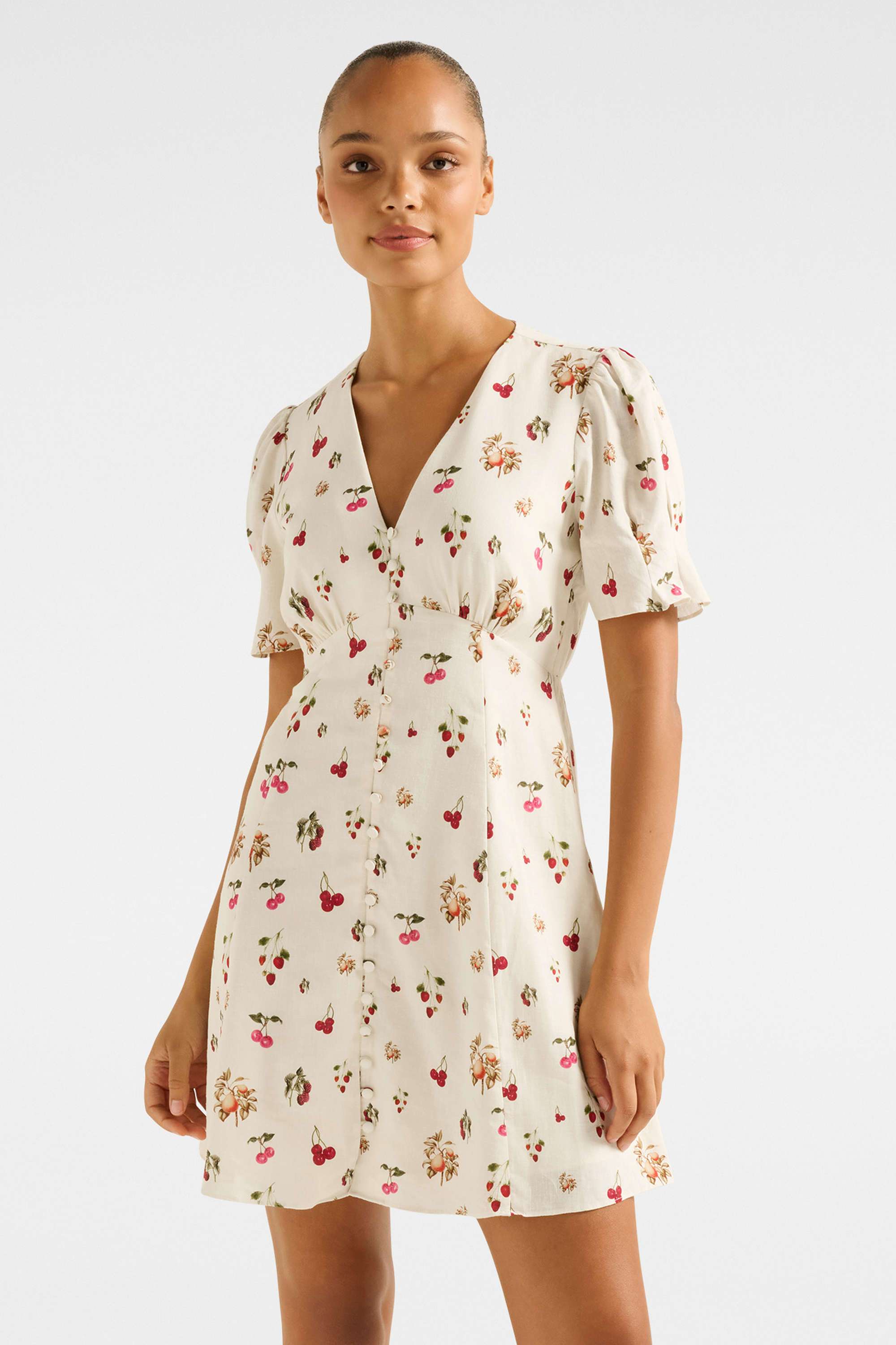 Printed-V-Neck-Blended-Fabric-Women-s-Dress