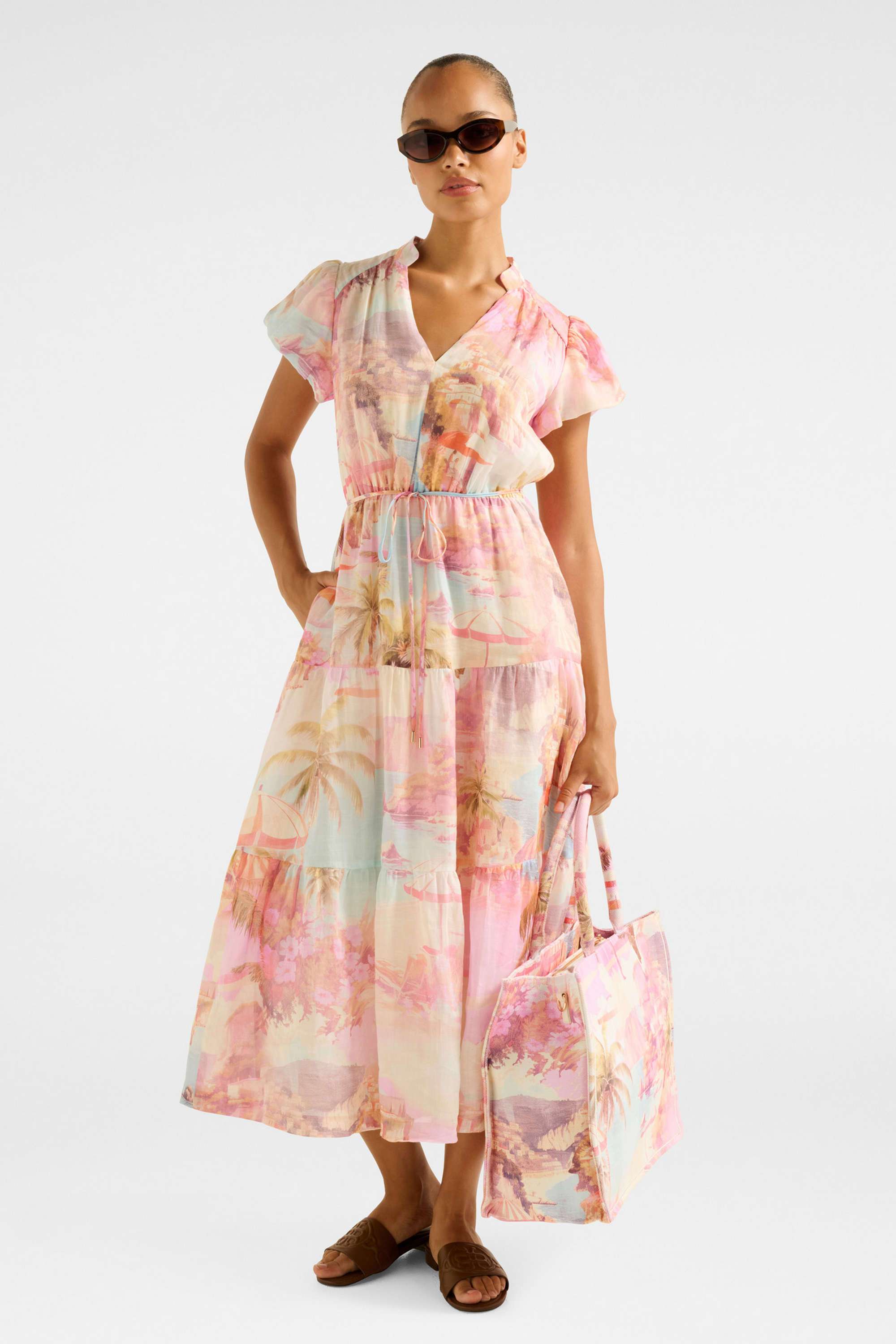 Abstract-V-Neck-Blended-Fabric-Women-s-Dress