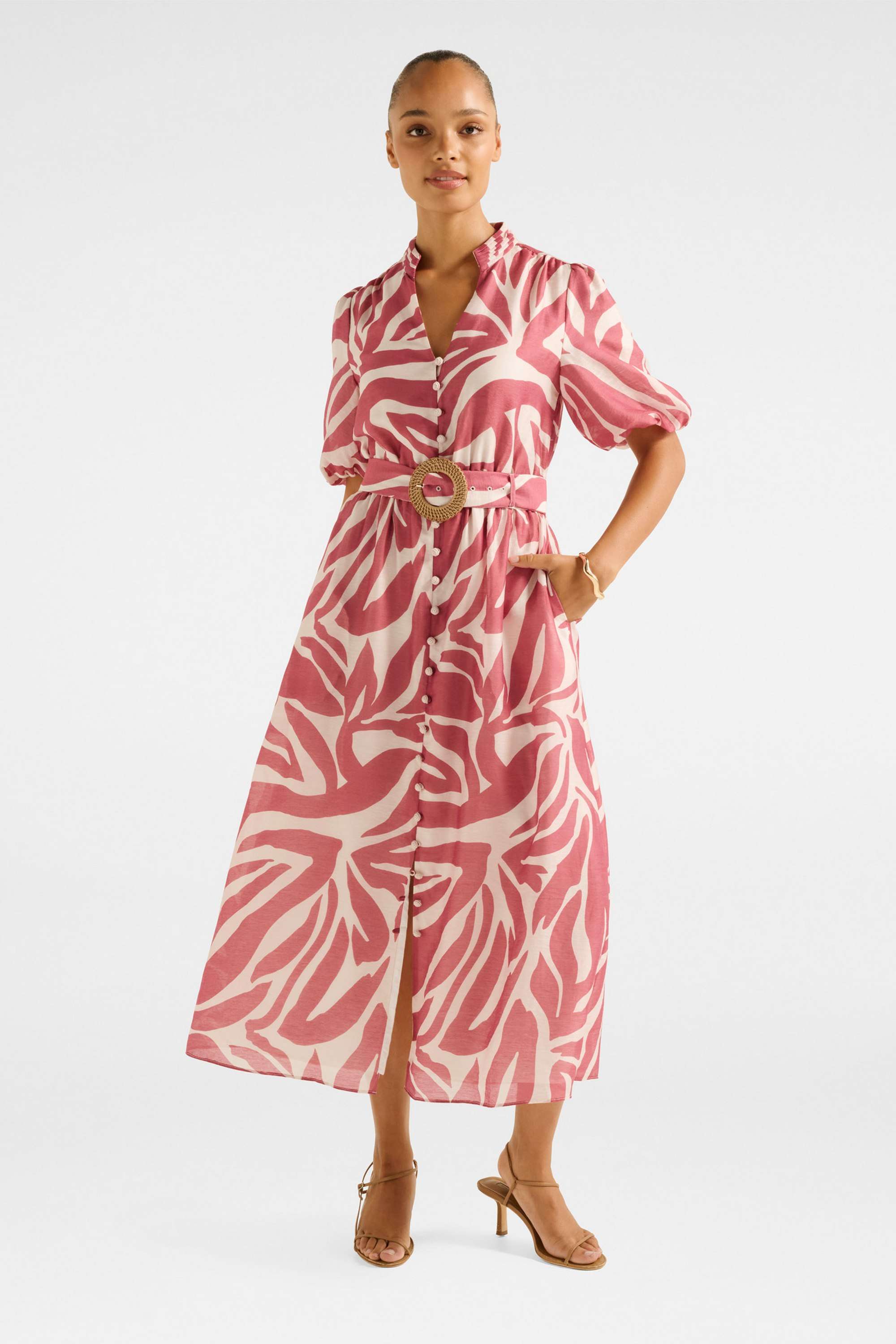 Abstract-Blended-Fabric-Collared-Women-s-Midi-Dress