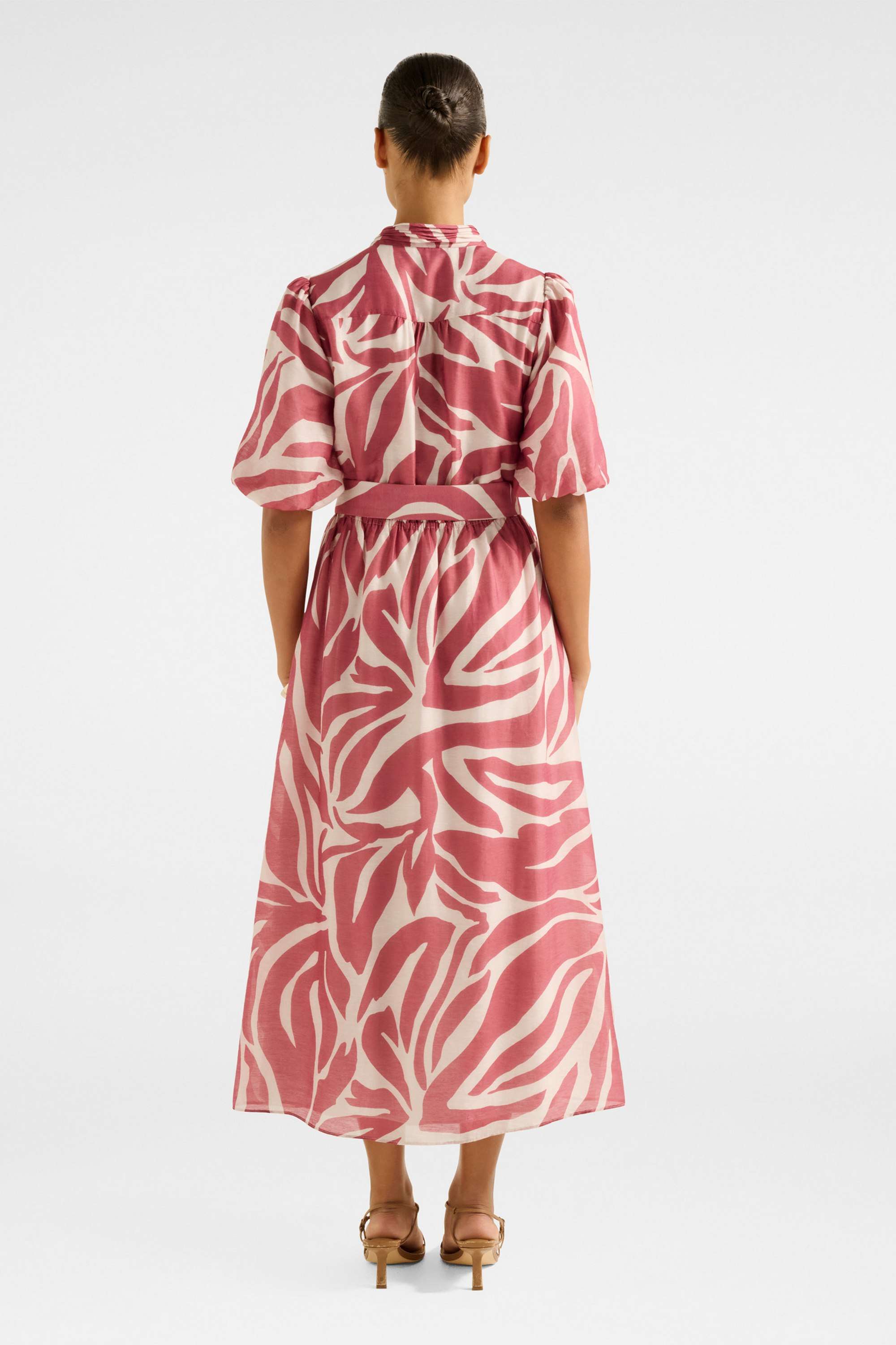 Abstract-Collared-Blended-Fabric-Women-Dress-with-Belt