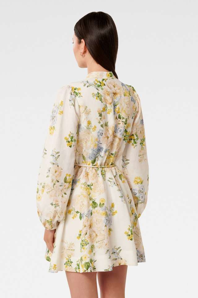 Floral-Collared-Linen-Blend-Women-s-Mini-Dress