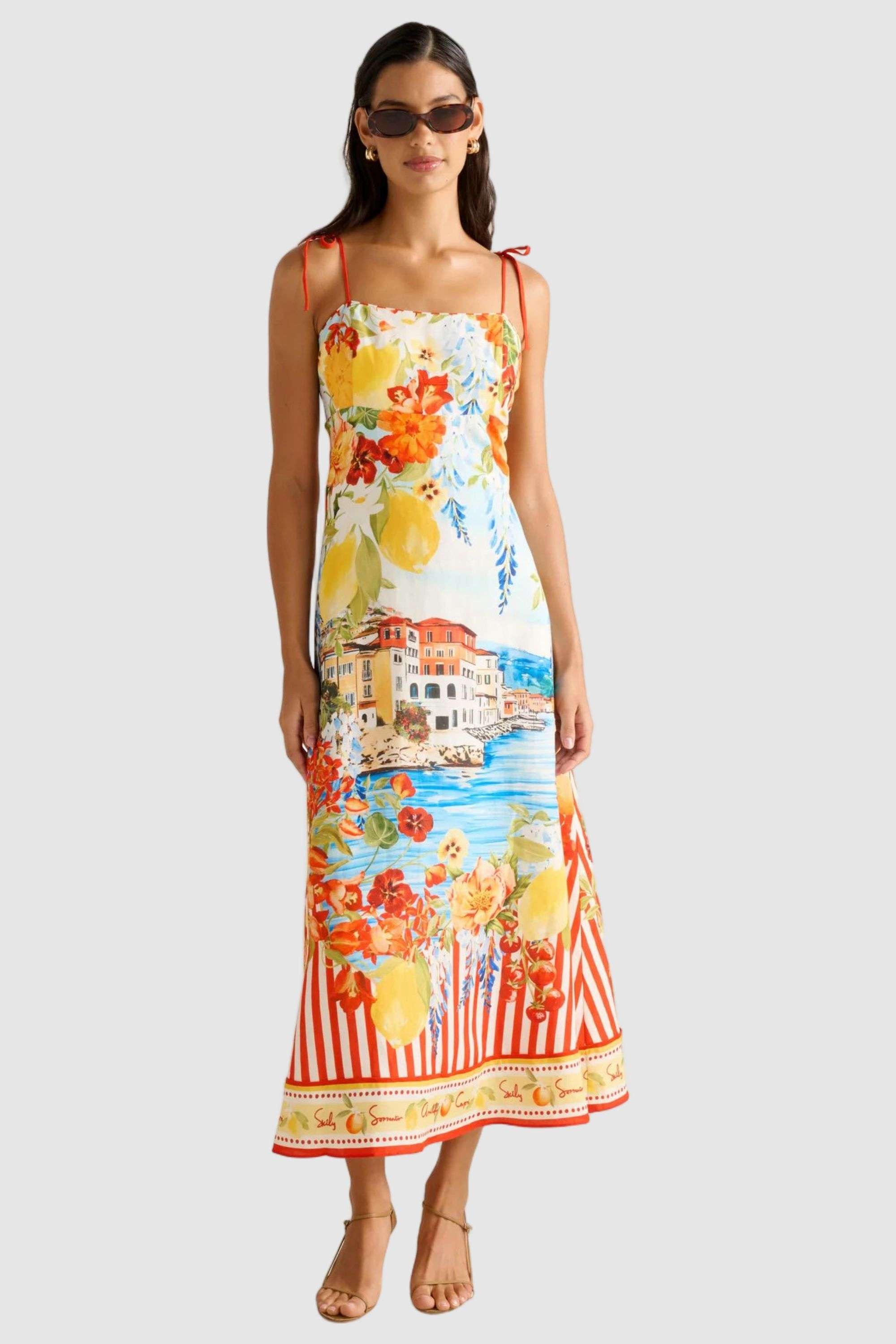 Printed-Scoop-Neck-Blended-Fabric-Women-s-Dress