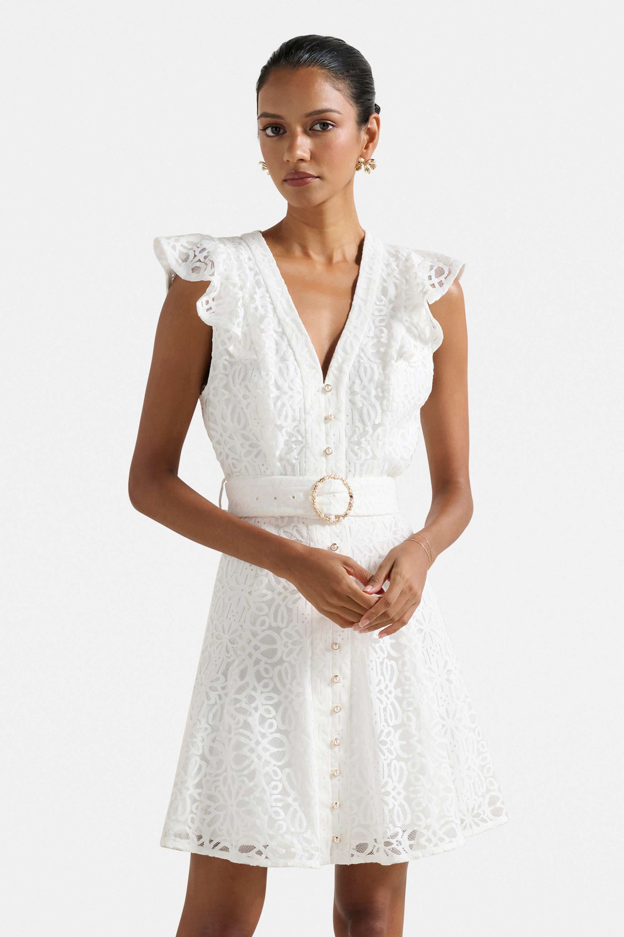 Solid-V-Neck-Blended-Fabric-Women-s-Dress