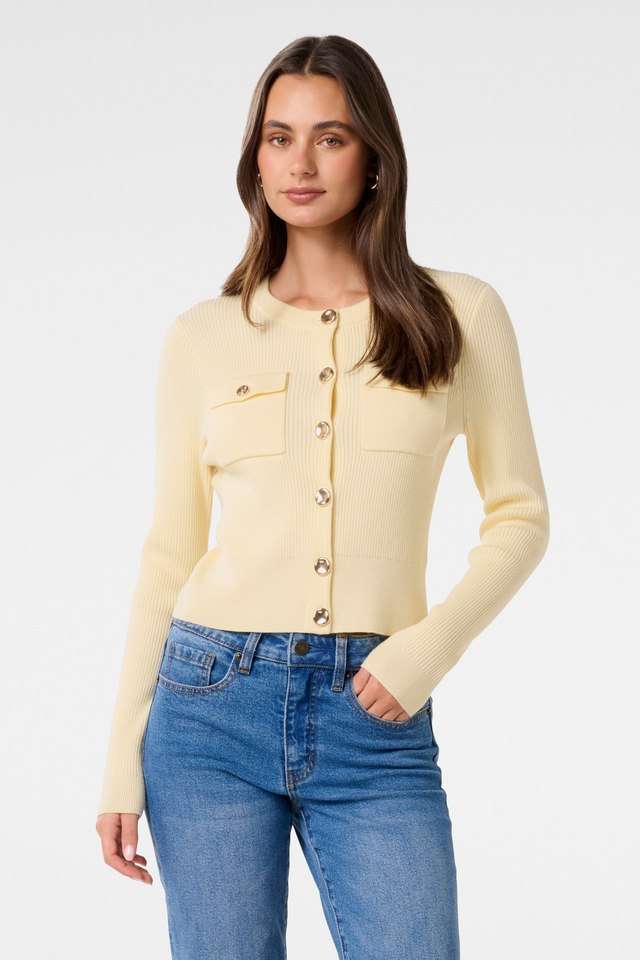 Solid-Round-Neck-Blended-Fabric-Women-s-Casual-Wear-Cardigan