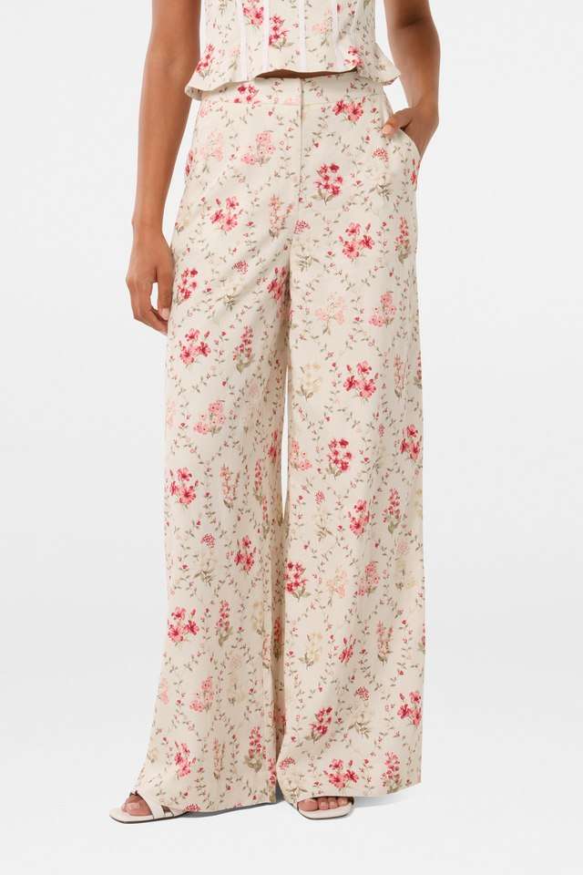 Floral-Relaxed-Fit-Blended-Fabric-Women-s-Casual-Wear-Pants