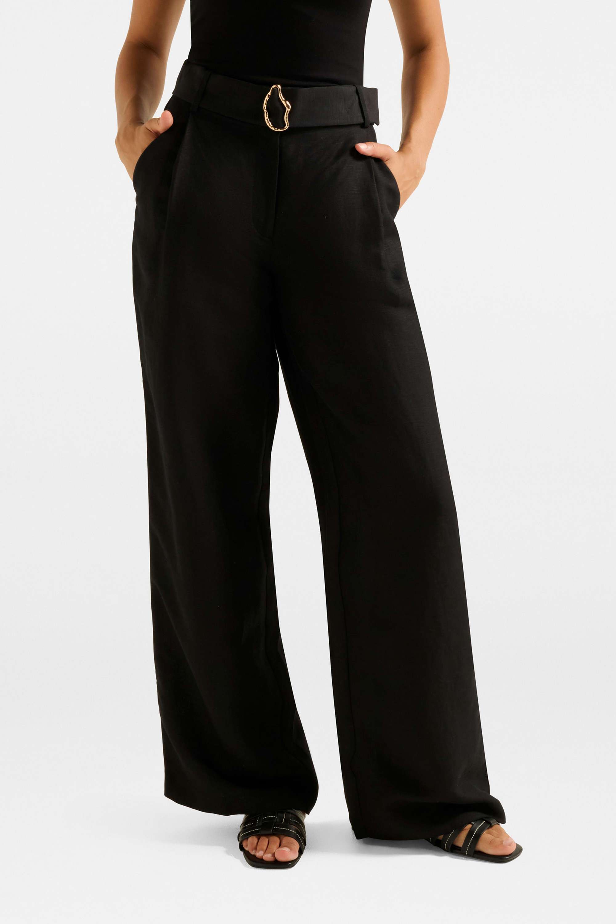 Solid-Relaxed-Fit-Blended-Fabric-Women-s-Party-Wear-Pants