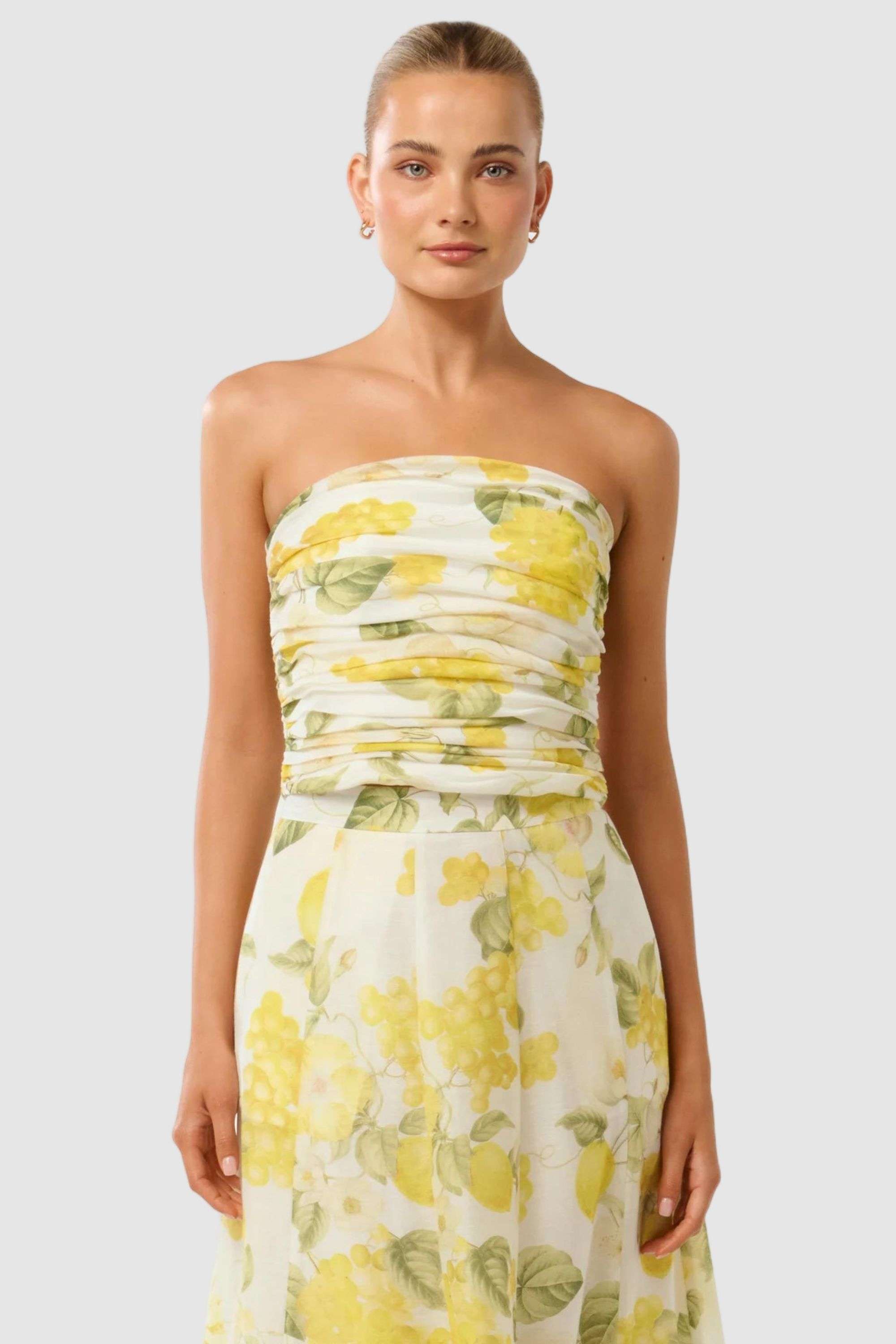 Floral-Blended-Fabric-Strapless/Tube-Women-s-Top