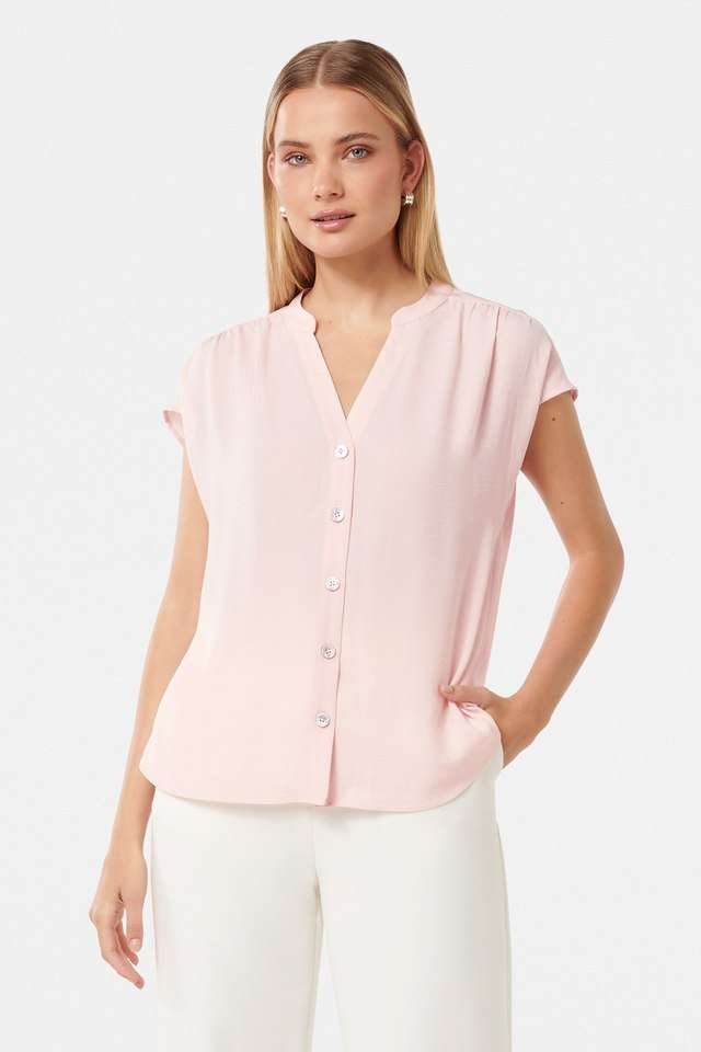 Solid-Polyester-Collared-Women-s-Blouse