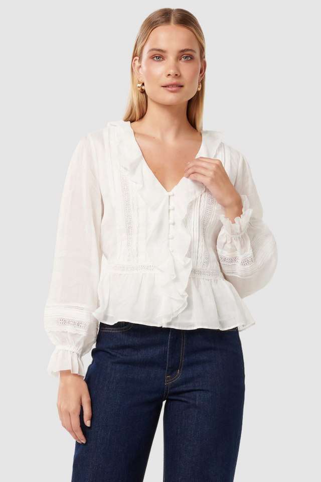 Solid-Blended-Fabric-V-Neck-Women-s-Blouse