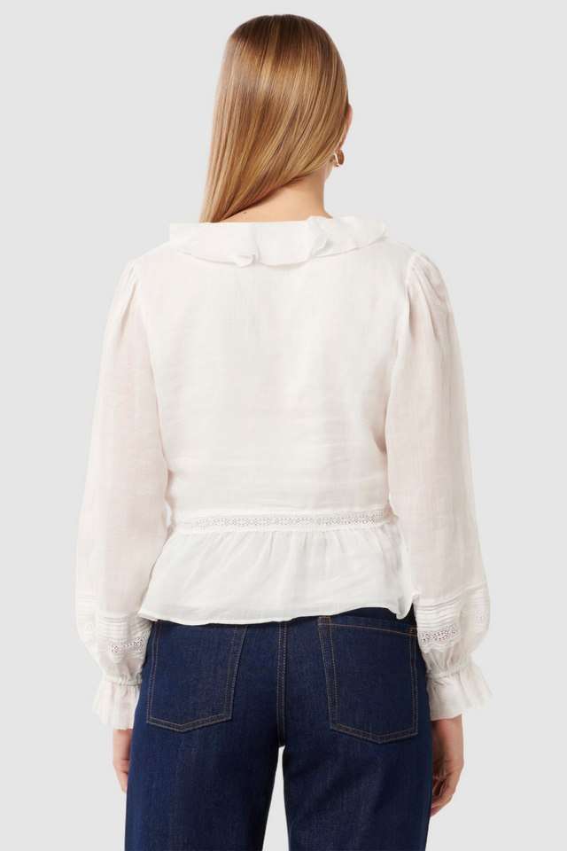 Solid-Blended-Fabric-V-Neck-Women-s-Blouse