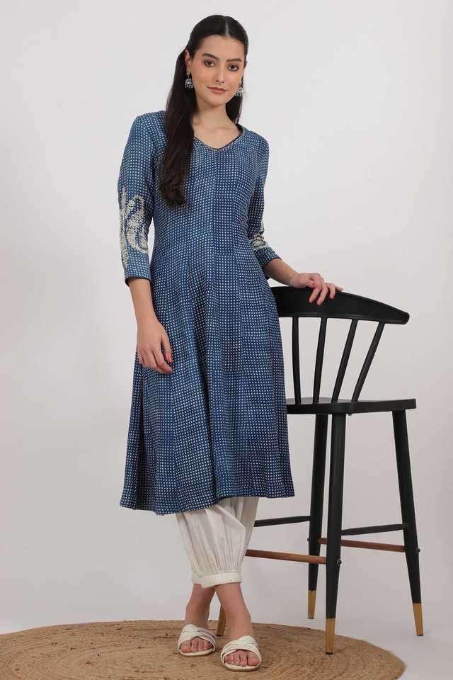 Polka-Dots-Pure-Cotton-V-Neck-Women-s-Casual-Wear-Kurta