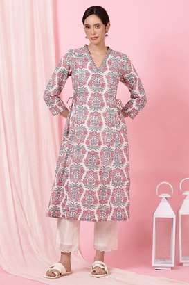 Floral-Cotton-V-Neck-Women-s-Casual-Wear-Kurta
