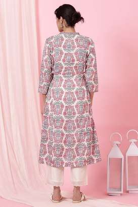 Floral-Cotton-V-Neck-Women-s-Casual-Wear-Kurta
