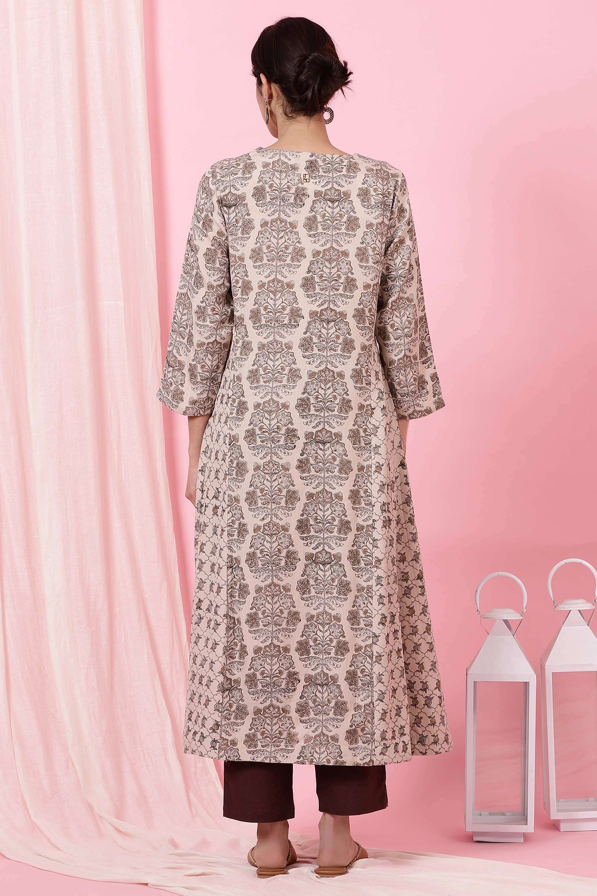 Floral-Viscose-Blend-Round-Neck-Women-s-Festive-Wear-Kurta