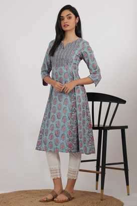 Floral-Pure-Cotton-Round-Neck-Women-s-Casual-Wear-Kurta
