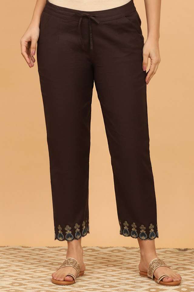 Solid-Cotton-Blend-Regular-Fit-Women-s-Pants
