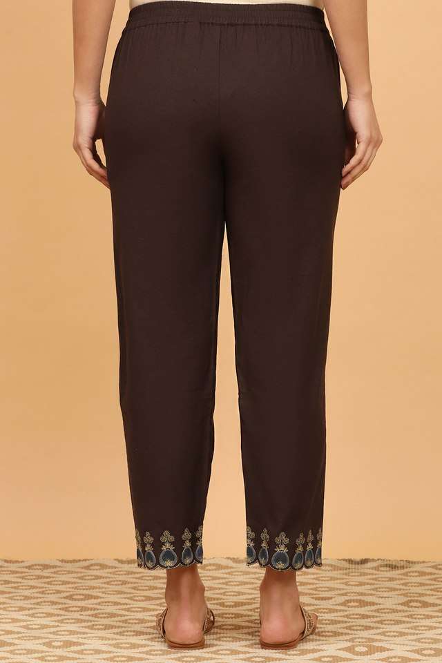 Solid-Cotton-Blend-Regular-Fit-Women-s-Pants
