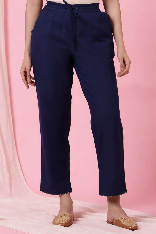 Solid-Regular-Fit-Cotton-Blend-Women-s-Casual-Wear-Pants