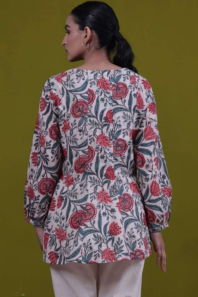 Floral-Cotton-V-Neck-Women-s-Top