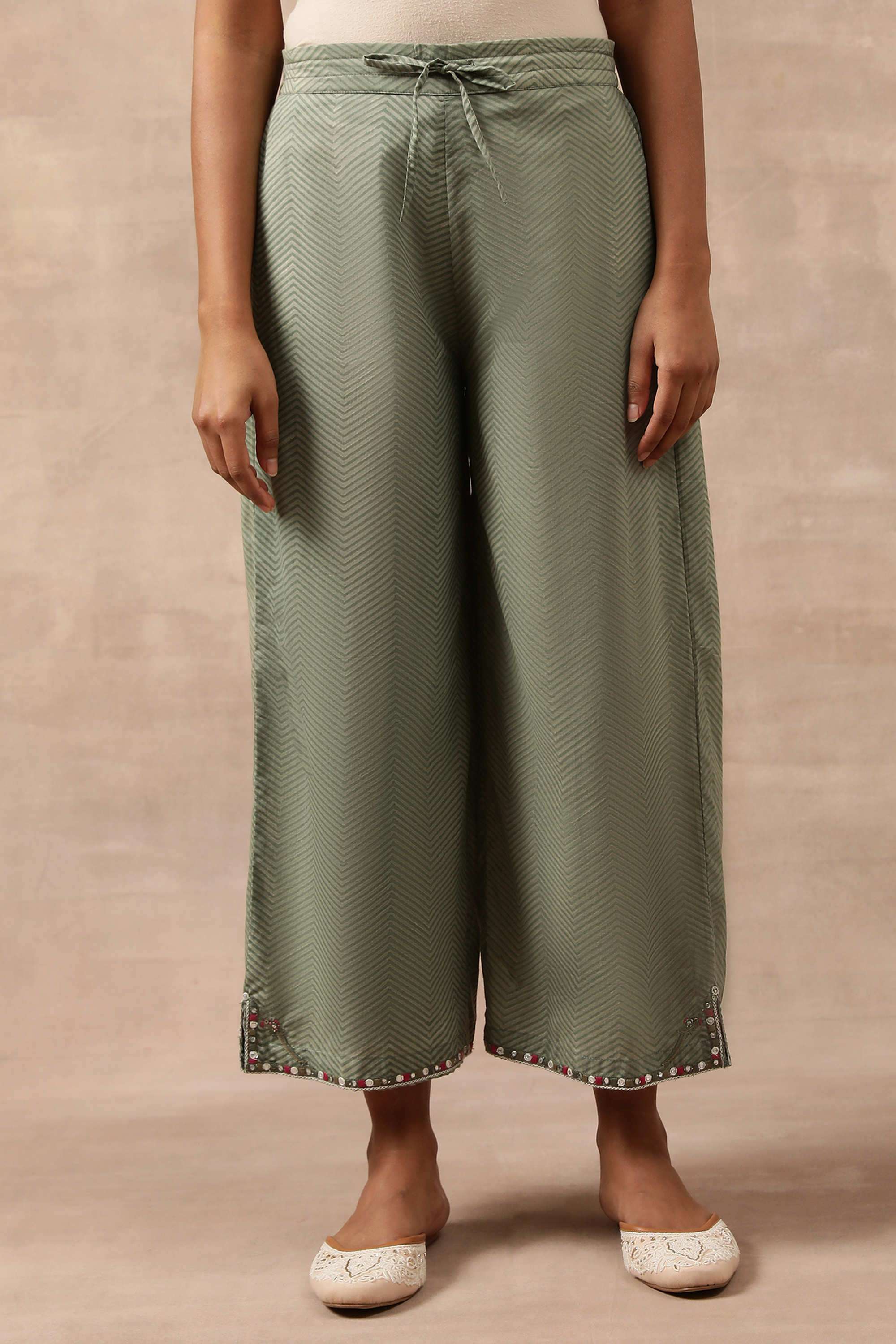 Chevron-Calf-Length-Cotton-Woven-Women-Palazzo