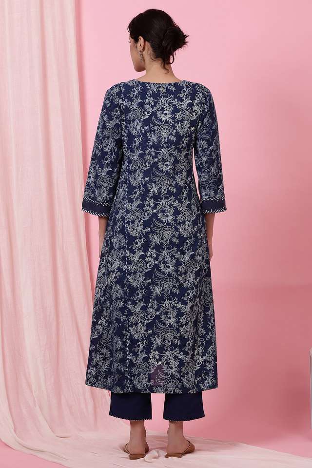 Floral-Cotton-V-Neck-Women-s-Casual-Wear-Kurta