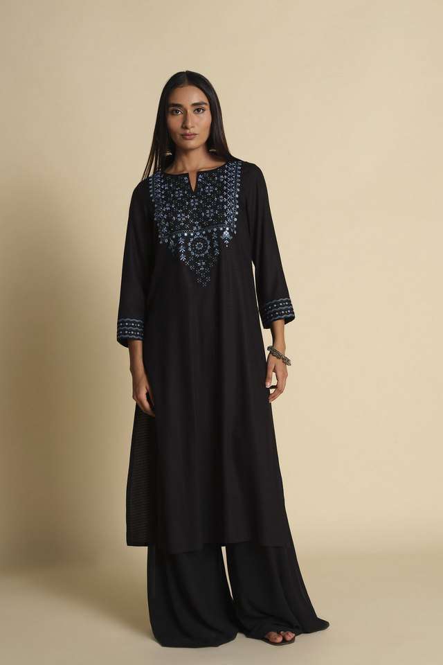 Dobby-Viscose-Round-Neck-Women-s-Casual-Wear-Kurta