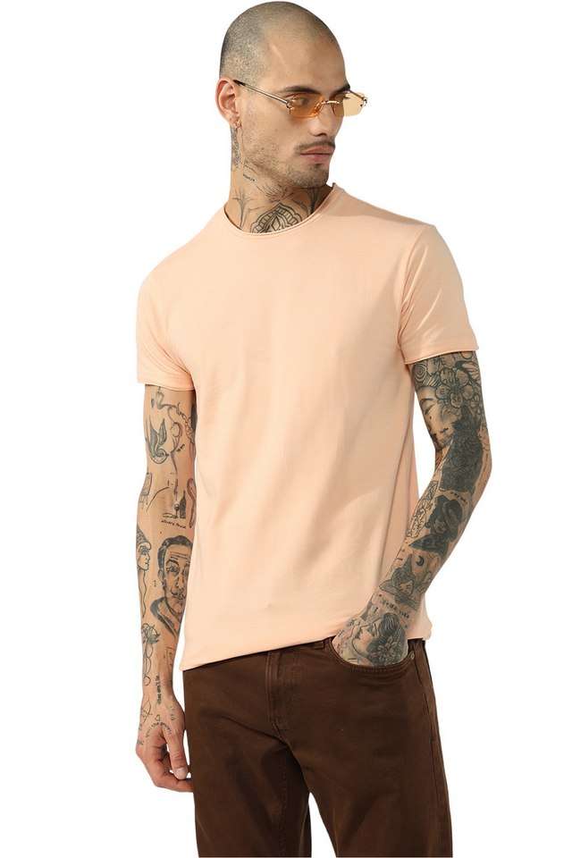 Solid-Blended-Fabric-Slim-Fit-Men-T-Shirt