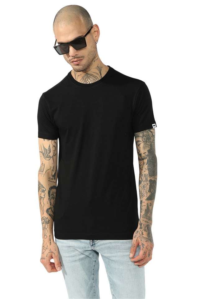 Solid-Polyester-Cotton-Round-Neck-Men-s-T-Shirt