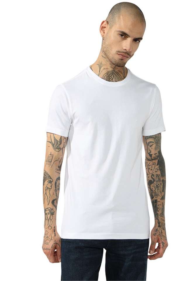 Solid-Polyester-Cotton-Round-Neck-Men-s-T-Shirt