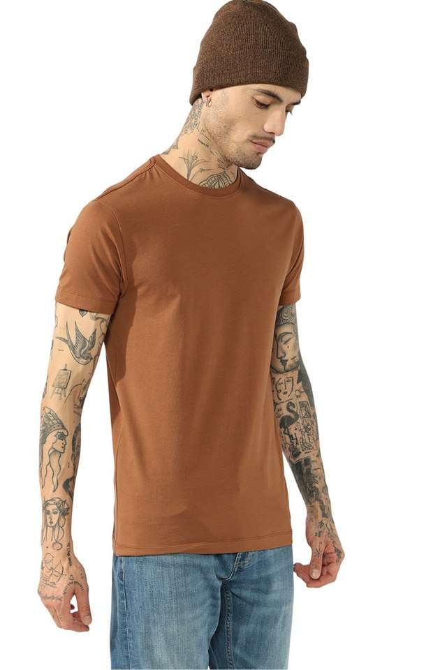 Solid-Polyester-Cotton-Round-Neck-Men-s-T-Shirt