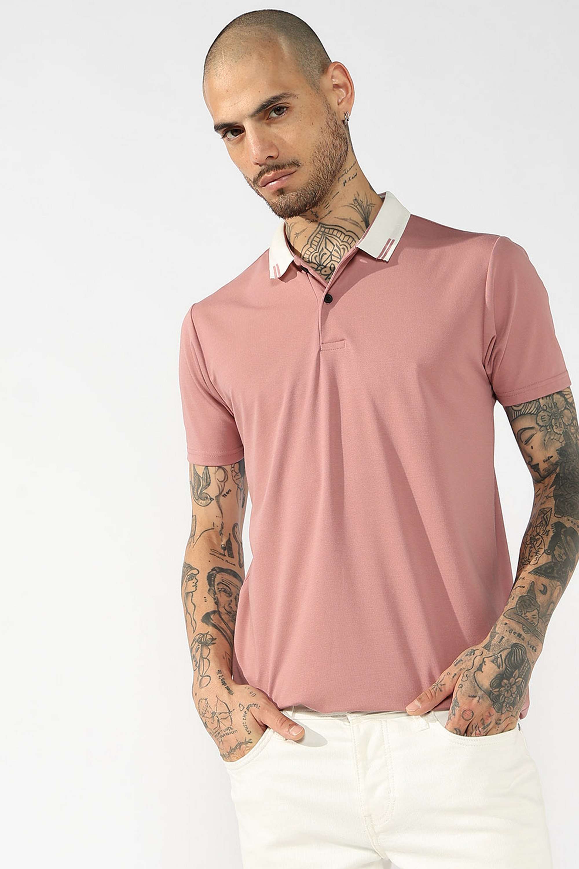 Solid-Blended-Fabric-Polo-Men-s-T-Shirt