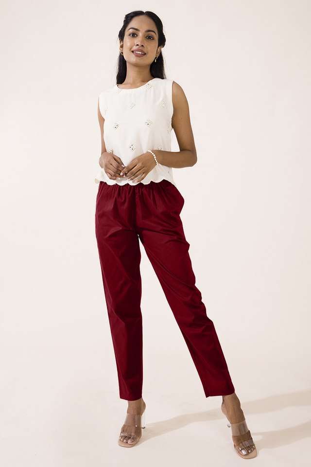 Solid-Cotton-Regular-Fit-Women-s-Pants