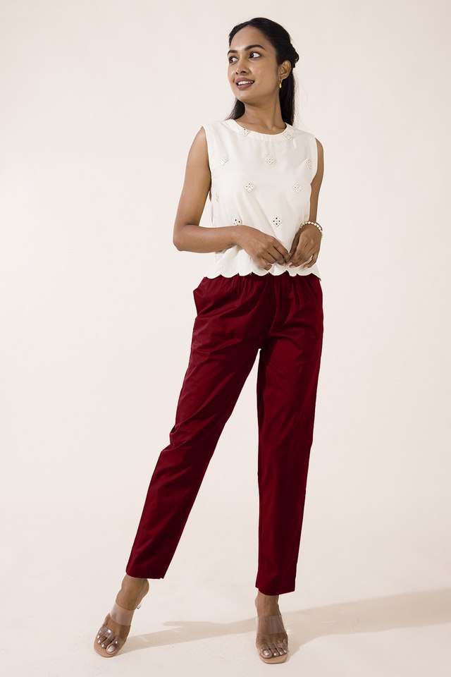 Solid-Cotton-Regular-Fit-Women-s-Pants