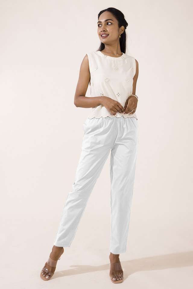 Solid-Cotton-Regular-Fit-Women-s-Pants
