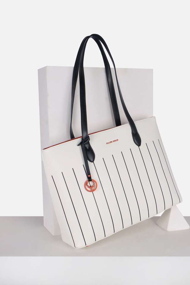 Stripes-Polyurethane-Zipper-Closure-Shoulder-Bag