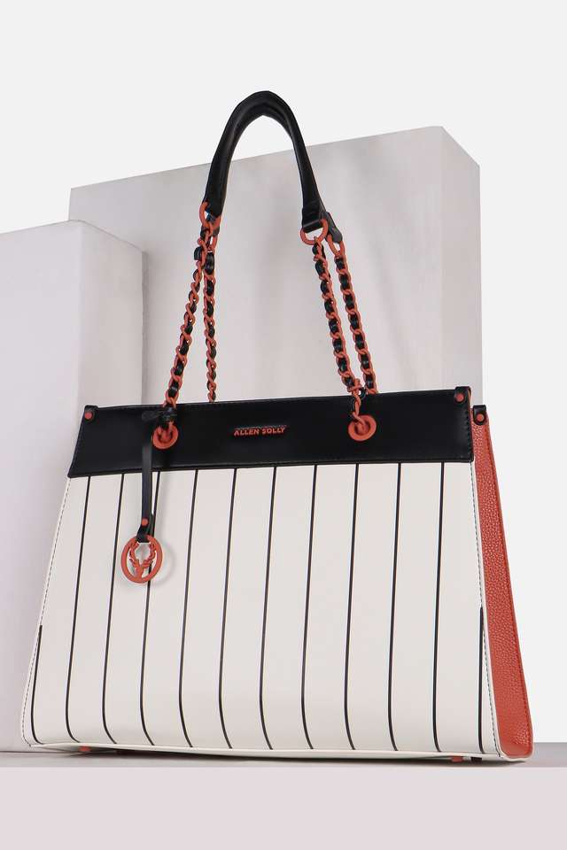 Stripes-Polyurethane-Zipper-Closure-Shoulder-Bag