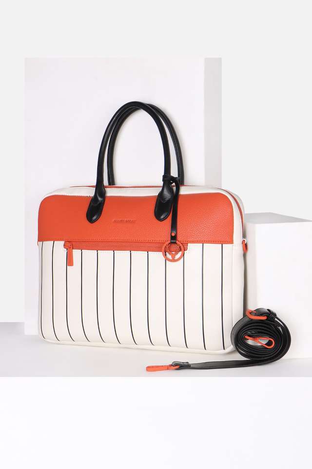 Stripes-Polyurethane-Zipper-Closure-Laptop-Bag
