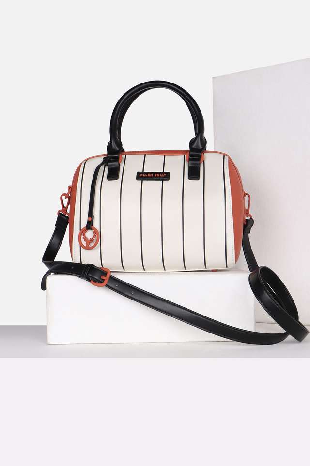 Stripes-Polyurethane-Zipper-Closure-Shoulder-Bag