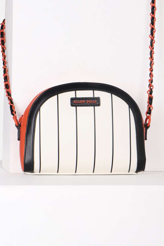 Stripes-Polyurethane-Zipper-Closure-Shoulder-Bag