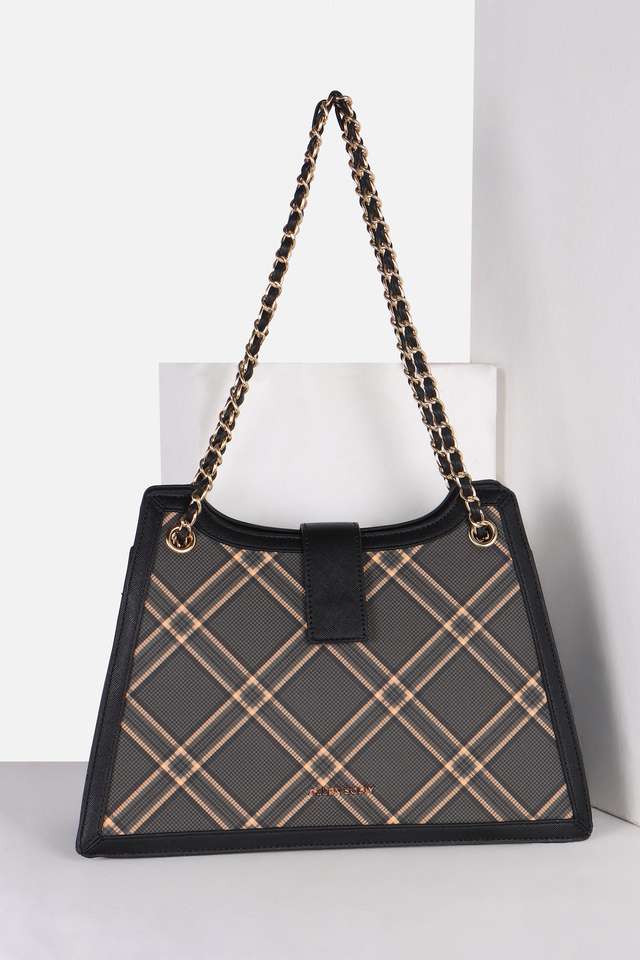 Checks-Polyurethane-Zipper-Closure-Shoulder-Bag