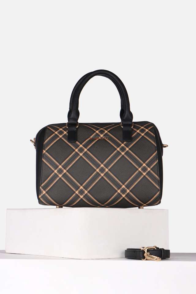 Checks-Polyurethane-Zipper-Closure-Shoulder-Bag