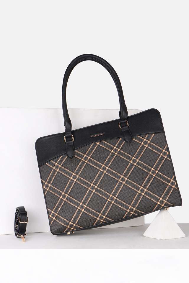 Checks-Polyurethane-Zipper-Closure-Shoulder-Bag