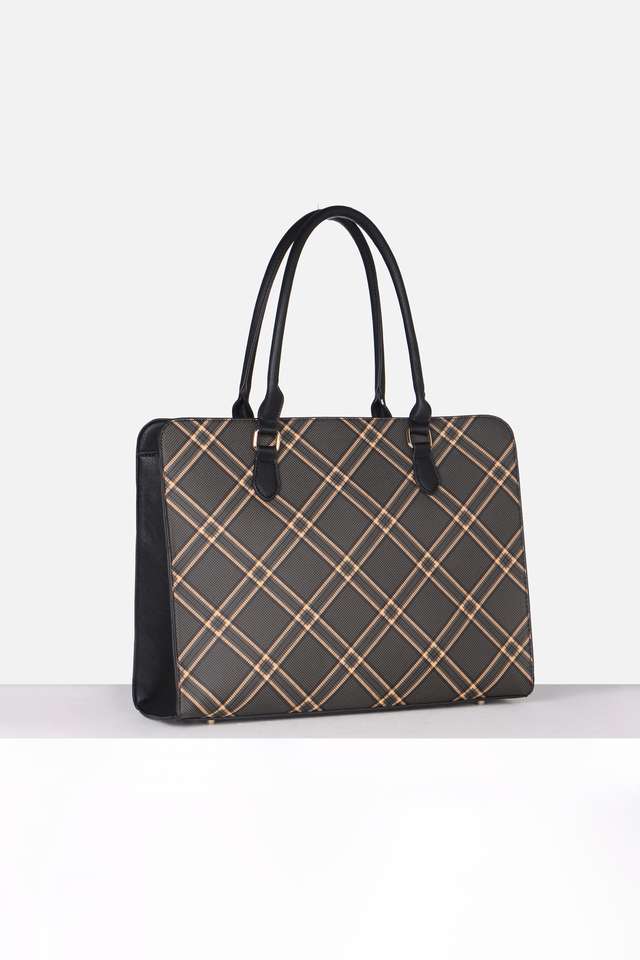 Checks-Polyurethane-Zipper-Closure-Shoulder-Bag