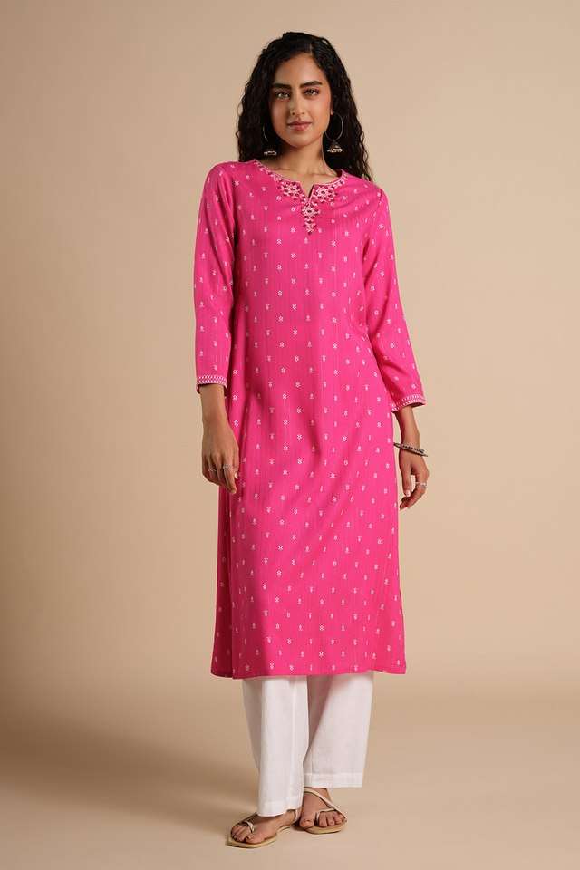 Floral-Viscose-Round-Neck-Women-s-Casual-Wear-Kurta
