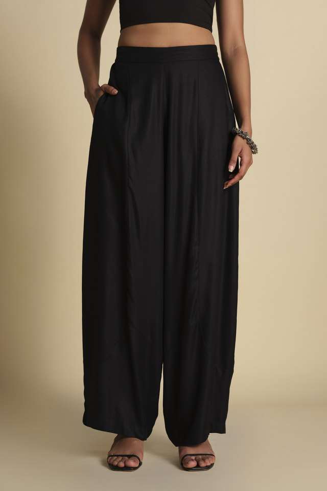 Solid-Relaxed-Fit-Viscose-Women-s-Casual-Wear-Trousers